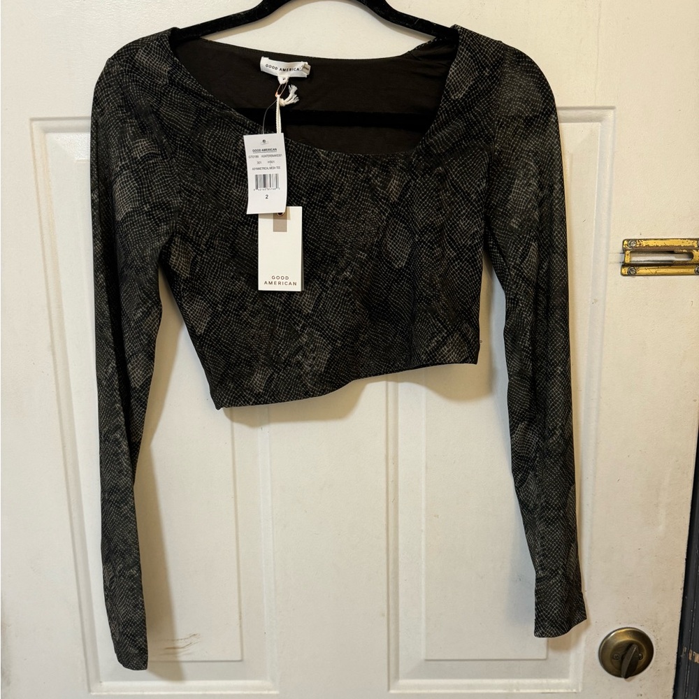 Good American Huntersnake Asymetric Mesh Tee  - Size 2